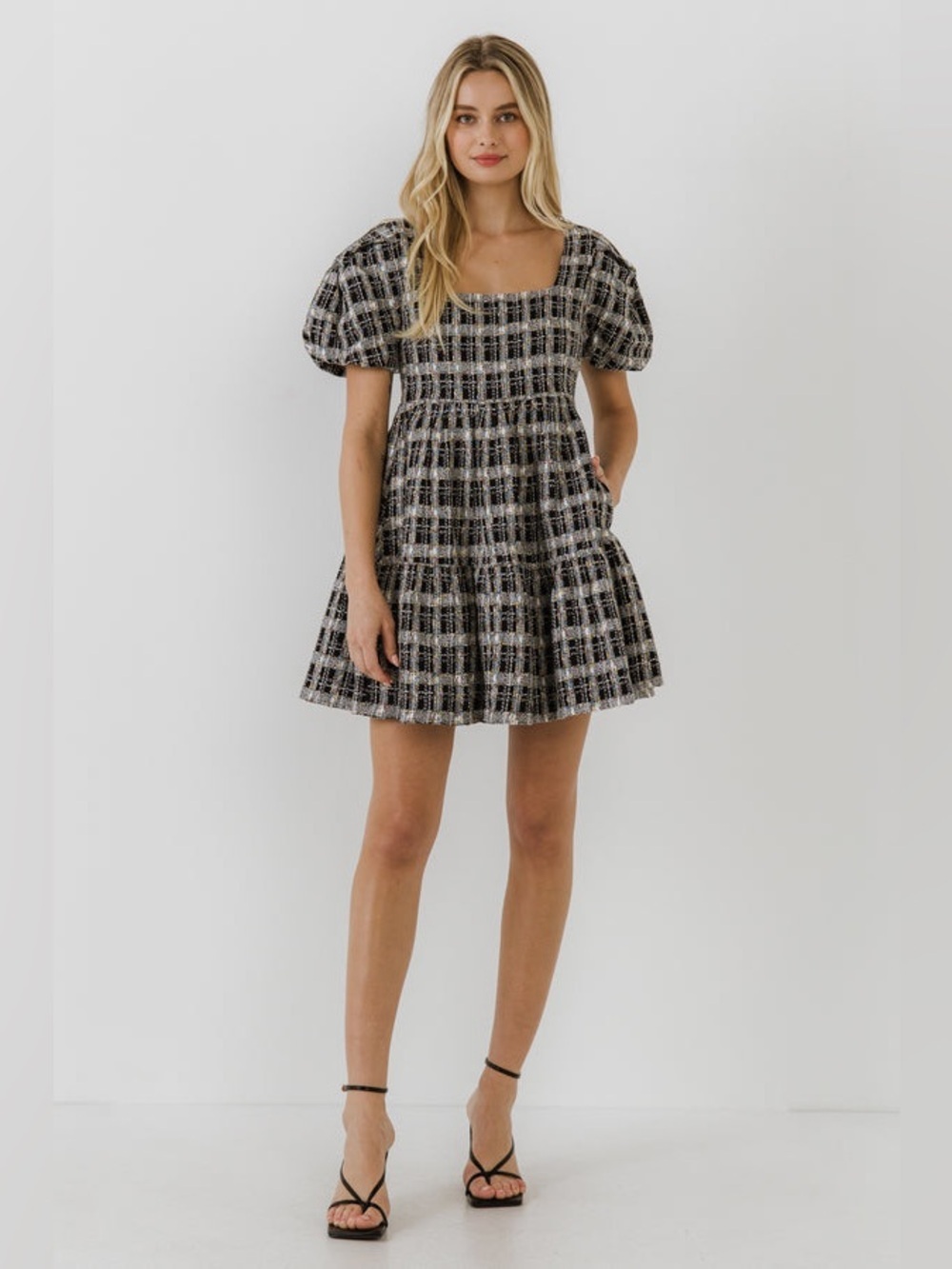 English Factory Multi Tweed Puff Sleeve Minidress M NWT - Picture 2 of 6